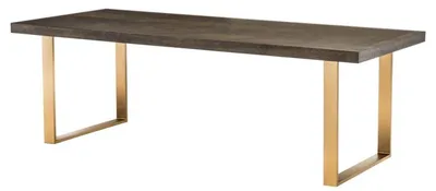 Produktbild von Casa Padrino Luxus Edelstahl Esstisch mit Eichenfurnier Tischplatte Dunkelbraun / Messing 230 x 100 x H. 75,5 cm - Luxus Qualität