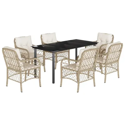 Produktbild von vidaXL 7-tlg. Garten-Essgruppe mit Kissen Beige Poly Rattan