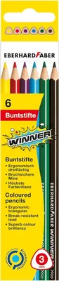 Obrázok produktu pre Eberhard Faber 511406 - Farebné ceruzky Winner, 6 farieb, v kartónovej škatuli, ergonomický trojuholníkový tvar, na maľovanie, ilustrovanie a kreslenie