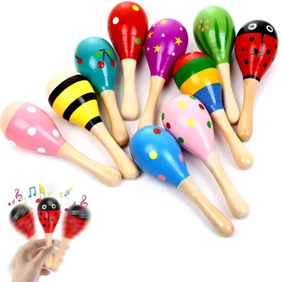 Productafbeelding van Holzmaracas rammelset, 12 stuks, voor kinderen en feestjes, 12 cm