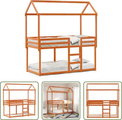 Produktbild von The Living Store Etagenbett mit Dach Wachsbraun 90x200 cm Massivholz Kiefer