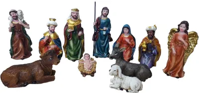 Produktbild von Krippenfiguren 11-teiliges Set Krippe Figren bis 10cm groß Bunt Weihnachten
