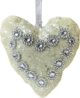 Produktbild von Herz mit Zirkonias - cremefarbener Weihnachtsbaumanhänger 10 cm