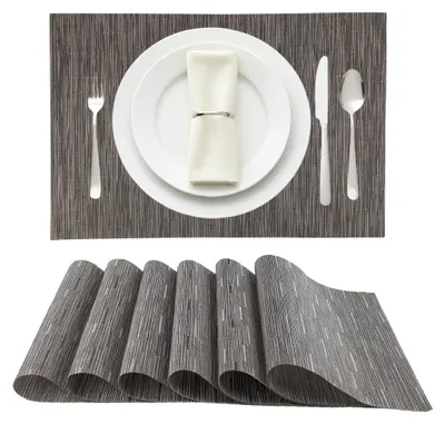 Produktbild von 6 Stück Platzsets, Tischset gewebt 45x30 cm, Platzmatten abwaschbar, hitzebeständige Tischunterlagen, dunkelgrau