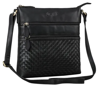 Produktbild von Benthill Echt Leder Umhängetasche | Damen Schultertasche aus Rindsleder | Schmale Vintage Damen Handtasche mit geflochtenem Muster
