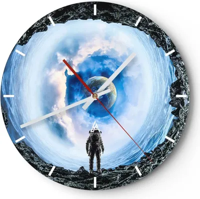 Produktbild von Wanduhr - Rund - Glasuhr - Kosmos Planet - 40x40cm - Schleichendes Uhrwerk - Lautlos - zum Aufhängen bereit - Dekoration Modern - Wanddekoration aus Glas - C3AR40x40-4025