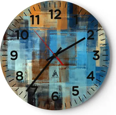 Produktbild von Wanduhr - Rund - Glasuhr - Abstraktion modern - 40x40cm - Schleichendes Uhrwerk - Lautlos - zum Aufhängen bereit - Dekoration Modern - Wanddekoration aus Glas - C4AR40x40-3418