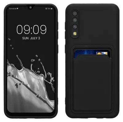 Produktbild von kwmobile Handyhülle für Samsung Galaxy A50 Hülle mit Kartenfach - TPU Case - Kabelloses Laden - Schutzhülle Cover in Schwarz