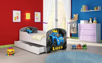 Immagine prodotto di ACMA I letto per ragazzi letto junior completo di materasso rete a doghe bianco 05 bianco auto 160x80 + rete letto