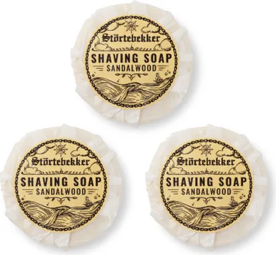 Produktbild von Störtebekker® Premium Rasierseife Sandelholz 70g x 3 - Handgefertigte Seife für ergiebigen Rasierschaum - Perfekt für Rasur mit Rasierhobel & Messer