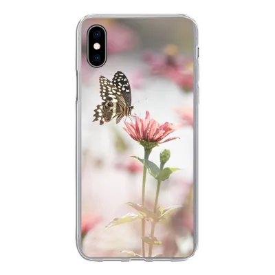 Produktbild von MuchoWow® Handyhülle Schutzhülle Hülle für iPhone Xs Schmetterling - Blume - Rosa Silikon Softcase Handy Hülle - Handytasche
