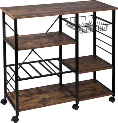 Produktbild von Küchentrolley - Schwarz/Braun - Mit Rädern - Serviertisch - Trolley für Küche - Kräuterkasten - Aufbewahrungsregal