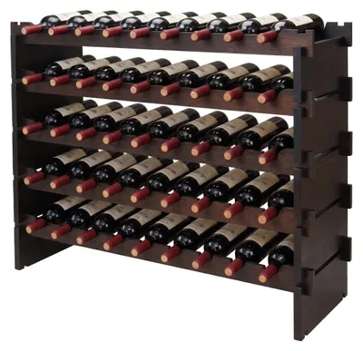 Produktbild von Relaxdays Weinregal, 45 Flaschen, Bambus, HxBxT: 68 x 85 x 25,5 cm, Rot- & Weißwein, stapelbares Flaschenregal, braun, KI-generiertes Bild