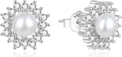 Produktbild von Silver pearl earrings with zircons AGUP1323PL