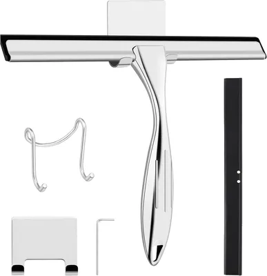 Produktbild von Duschabzieher 30.5 cm, 1 Ersatzlippe, 2 Haken, Edelstahl, für Badezimmer
