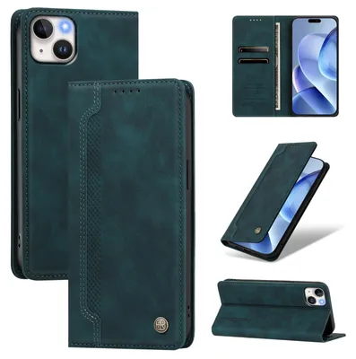 Obrázek produktu pro Pouzdro pro iPhone 14 Plus,Polyuretankožené peněženkové flipové pouzdro s přihrádkami na karty a stojánkem Zelená