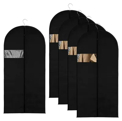 Produktbild von 5 Stück Kleidersäcke 120 x 60 cm, Atmungsaktive Anzugtaschen mit Reißverschluss, Faltbare Kleiderhüllen, Verdickte Staubschutzhüllen für Anzüge, Mäntel und Abendkleider (Schwarz)