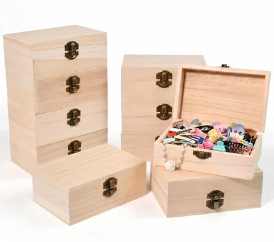 Productafbeelding van Omgoods - Set van 10 Houten Opbergdozen met Deksel, 15 x 10 x 6 cm