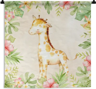 Produktbild von MuchoWow® Wandteppich Wandbehang Giraffe - Dschungel - Aquarell 150x150 cm Tapisserie Dekoration Wandtuch - Wohnaccessoires - Modernes