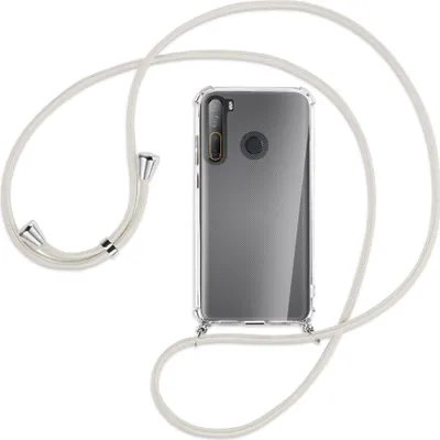 Produktbild von Handykette Backcover-Schutzhülle mit Band (Metall silberfarben) für HTC Desire 20 Pro - broken white