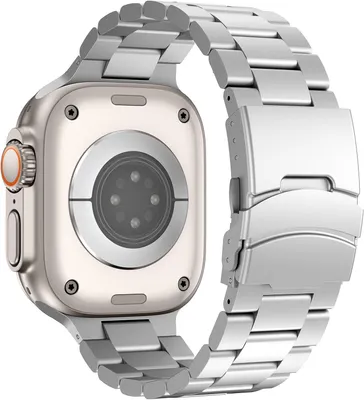 Produktbild von Verstellbares Titan-Armband von FFO2World – passend für Apple Watch 42/44/45/46/49 mm, Serie 1–11 & SE 1–3 – Titanarmband, Silber