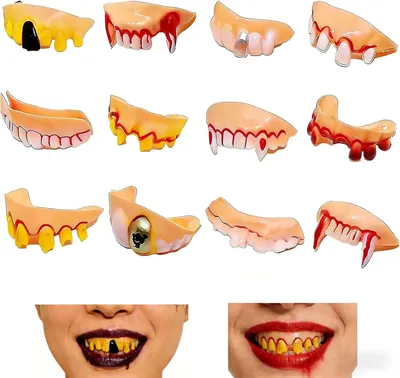 Productafbeelding van Valse tanden voor Halloween - Set van 12 - Grappige en griezelige tanden voor grap - Vampiermonstertanden voor cosplay