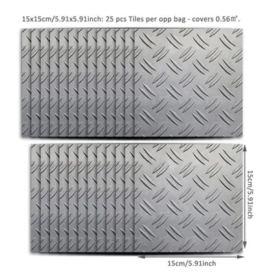 Produktbild von 25 Aufkleber Metall Stahlboden 15x15cm Fliesen- Wand- Sticker selbstklebend wasserfest