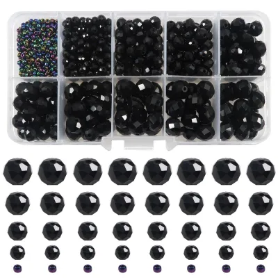 1000 Kristallglasperlen 2-10 mm Schwarz für DIY Schmuck