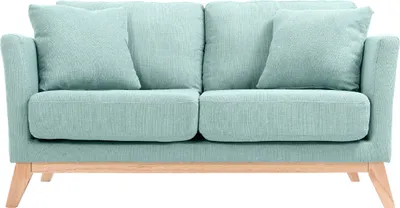 Produktbild von Miliboo - Sofa skandinavisch 2 Plätze Lagunenblau und helle Holzbeine OSLO