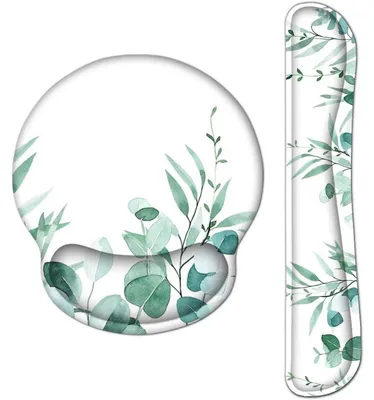 Immagine prodotto di Tappetino ergonomico per mouse con poggiapolsi e supporto per polso della tastiera, imbottitura in gel, colore verde eucalipto, set da 2
