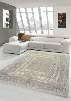 Image de Tapis en laine Tapis design abstrait en fibres naturelles en beige gris Taille - 80 x 300 cm
