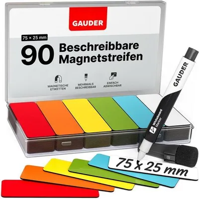 Productafbeelding van GAUDER Beschrijfbare magnetische strips, magneetborden voor Kanban (90 stuks, 75x25mm)