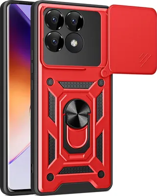 Produktbild von Hülle für Xiaomi Poco F6 Pro/Redmi K70 /K70 Pro Magnetische Ring Ständer Halter Dia Kameraschutz TPU Bumper Silikon Schutzhülle Rot