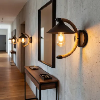 Produktbild von Wandlampe Metall H: 29 cm Natur Schwarz E27 Retro Design