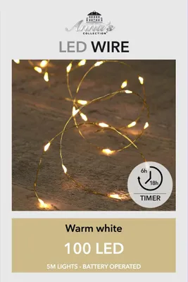 Productafbeelding van Led Wire 6/18H Timer Goud Draad 100L/5M Led Warm Wit - 10Cm Aanloopsnoer 3X Aa/Ip20 kerstverlichting Anna's Collection