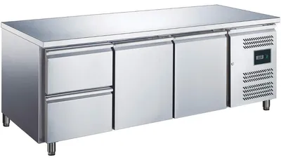 Productafbeelding van Koeltafel Koelkast - 2 Deuren 2 Laden - 417 Liter Inhoud - RVS Werkblad - Professionele Horeca Koelkast