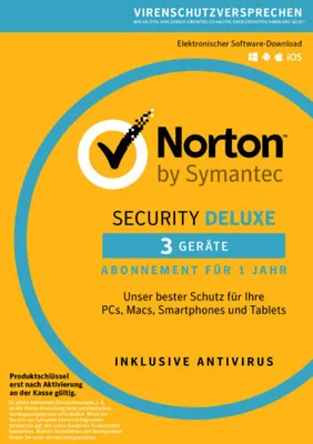 A marketing image for Norton Security Deluxe software.