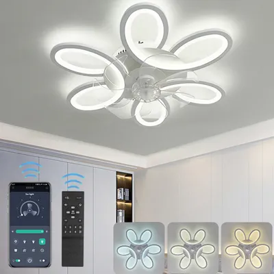 Obrázek produktu pro LED stropní ventilátor s lampou stmívatelný s dálkovým ovládáním a APP 6 rychlostí rychlosti větru tiché stropní světlo s časovačem ventilátoru