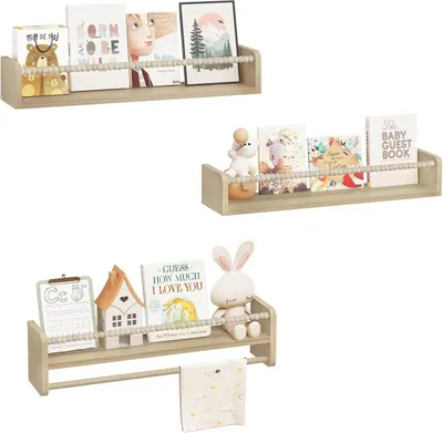 Immagine prodotto di Set di 3 librerie per bambini in legno massello, colore legno, dimensioni 60x14x15 cm
