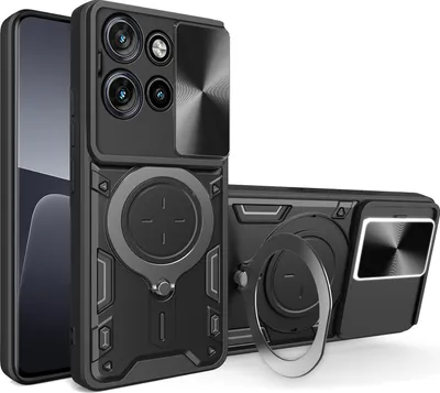Immagine prodotto di Custodia per Motorola Edge 50 Neo Custodia resistente a doppio strato con copertura della fotocamera e supporto ad anello Nero