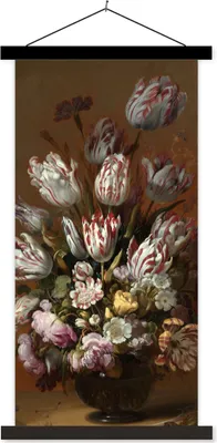 Produktbild von MuchoWow® Textilposter Kunst - Blumen - Stillleben - Alte Meister - Vintage 40x80 cm mit schwarzem Rahmen - Wandemalerei