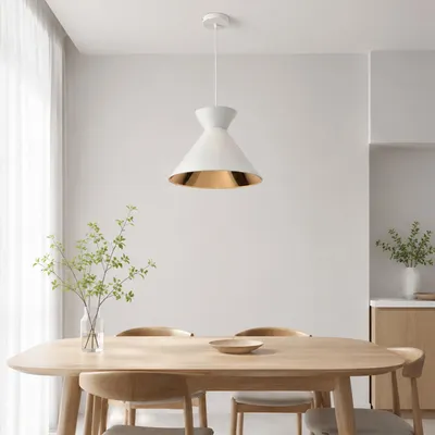 Produktbild von MinteVolt Hängelampe Ø38cm Pendelleuchte Weiß Gold Stoff Minimalistisch Japandi