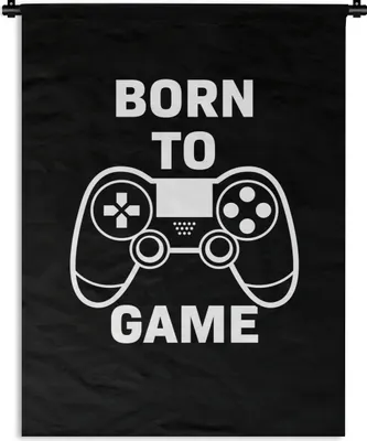Produktbild von MuchoWow® Wandteppich Wandbehang Gaming - Zitate - Controller - Zum Spielen geboren - Schwarz - Weiß 90x120 cm Tapisserie Dekoration Wandtuch - Wanddeko
