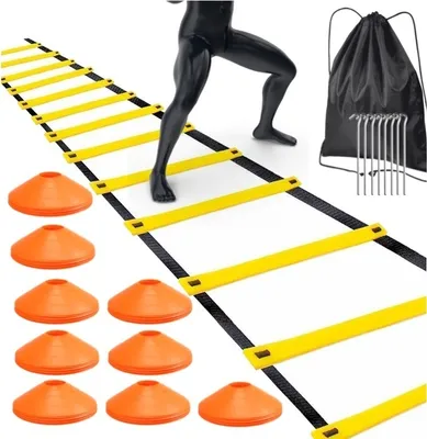 Obrázok produktu pre Súprava na koordináciu agility - tréningový rebrík a značkovacie kužele kužele na slalomový tréning príslušenstvo a futbalové príslušenstvo pre futbal, atletiku UVM.