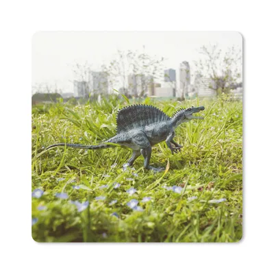 Produktbild von MuchoWow® Mauspad Mousepad Dinosaurier - Gras - Klein 20x20 cm - Mousepads - Maus Mat - Pad - Mausunterlage - Desk Mat - Bureauartikeln