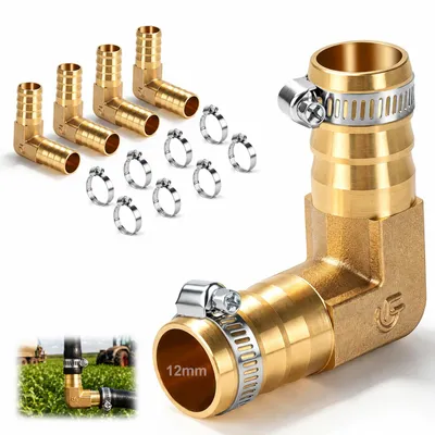Schlauchverbinder 12 mm Messing 90° 4 Stück mit Klemmen