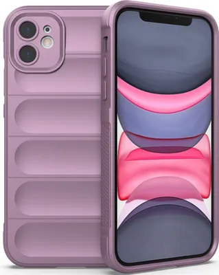 A purple iPhone 11 case is shown next to an iPhone 11.