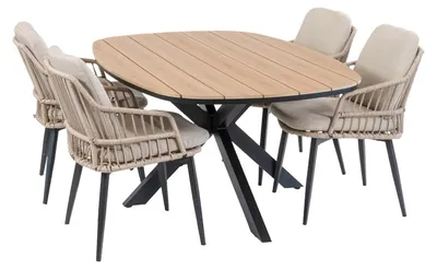 Produktbild von 5-teiliges Garten-Set | 4 Isabel Gartenstühle | Cadiz Gartentisch 180 x 115 cm | Sand & Schwarz