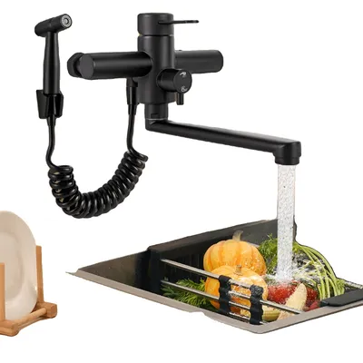 Produktbild von 360° Wandmontierte Küchenarmatur, langlebiges Edelstahl, ausziehbare Spritzpistole ,