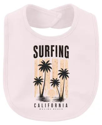 Produktbild von Surfing California Malibu Beach Vintage Retro Sunset Palm Surfer Baby Lätzchen, Pink